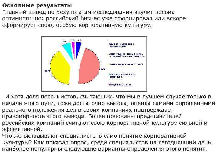 Основные результаты Главный вывод по результатам исследования звучит весьма оптимистично: российский бизнес уже сформировал