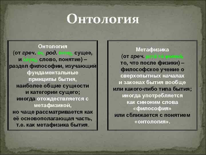 Онтология Метафизика (от греч. όν, Онтология Метафизика (от греч. όν,