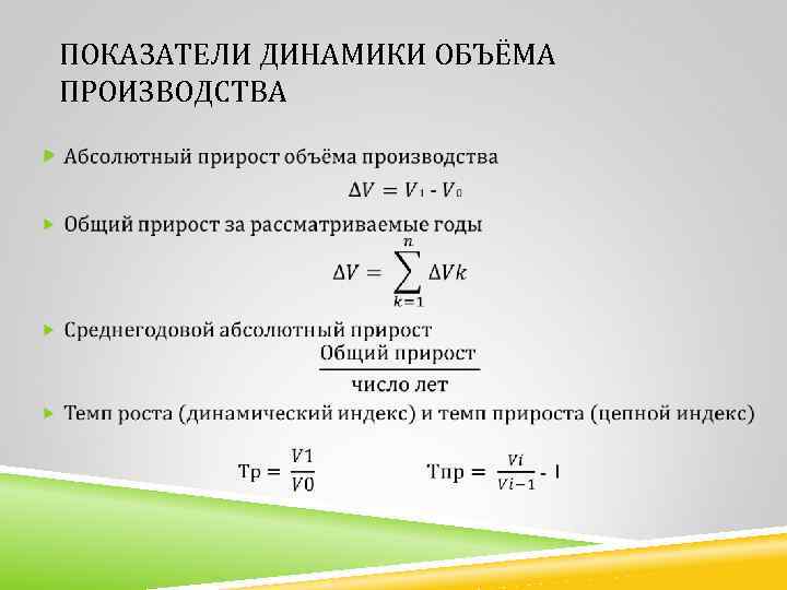  ПОКАЗАТЕЛИ ДИНАМИКИ ОБЪЁМА ПРОИЗВОДСТВА     