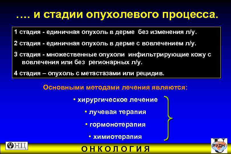 …. и стадии опухолевого процесса. 1 стадия - единичная опухоль в дерме без изменения