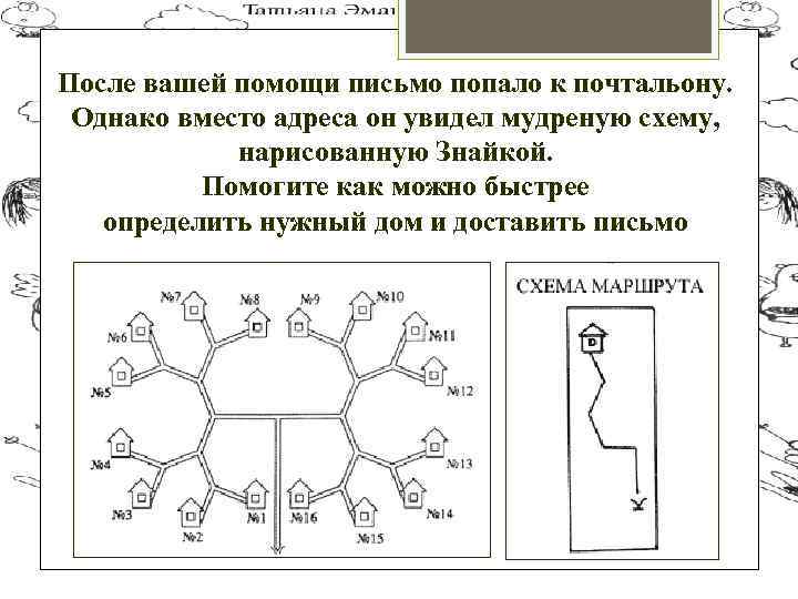 После вашей помощи письмо попало к почтальону. Однако вместо адреса он увидел мудреную схему,