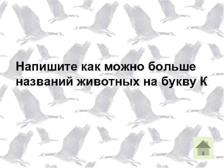 Напишите как можно больше названий животных на букву К 