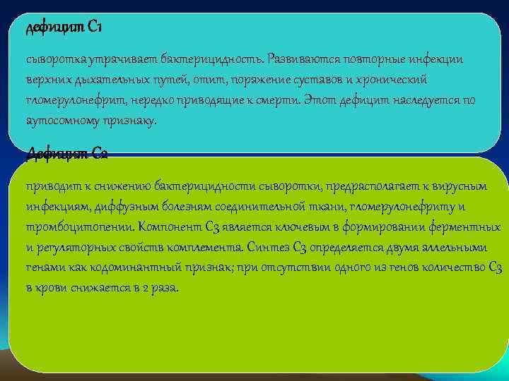 дефицит С 1 сыворотка утрачивает бактерицидность. Развиваются повторные инфекции верхних дыхательных путей, отит, поражение