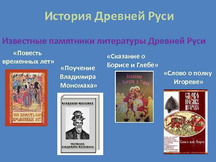   История Древней Руси Известные памятники литературы Древней Руси «Повесть   