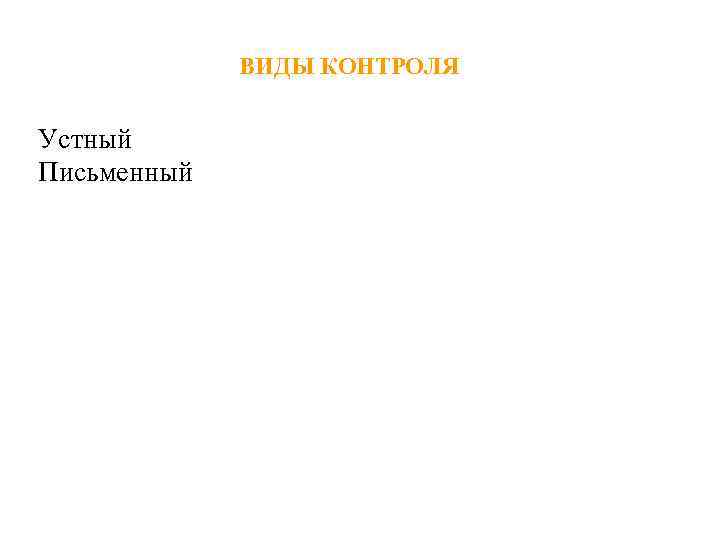 ВИДЫ КОНТРОЛЯ Устный Письменный 
