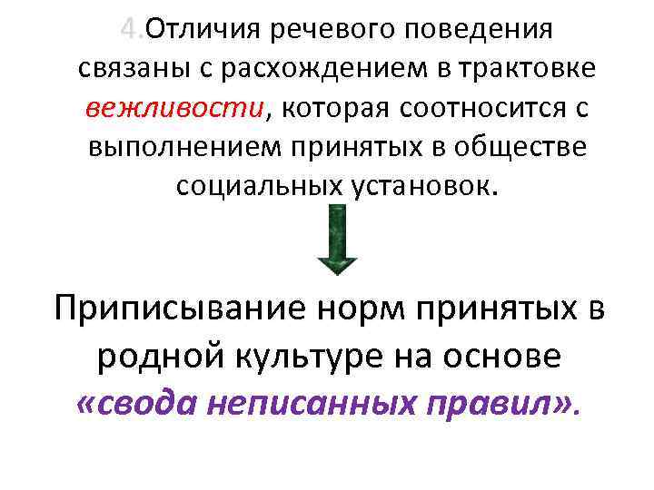 4. Отличия речевого поведения связаны с расхождением в трактовке вежливости, которая 4. Отличия речевого поведения связаны с расхождением в трактовке вежливости, которая