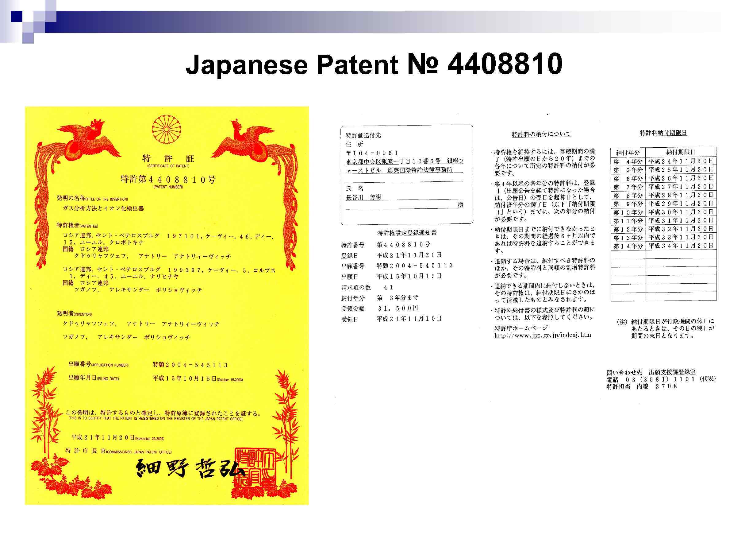 Japanese Patent № 4408810 