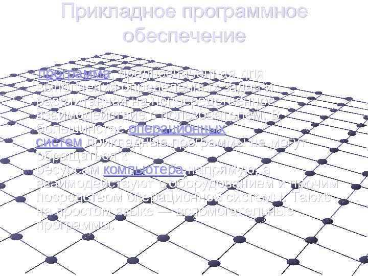  Прикладное программное  обеспечение программа, предназначенная для выполнения определенных задач и рассчитанная на