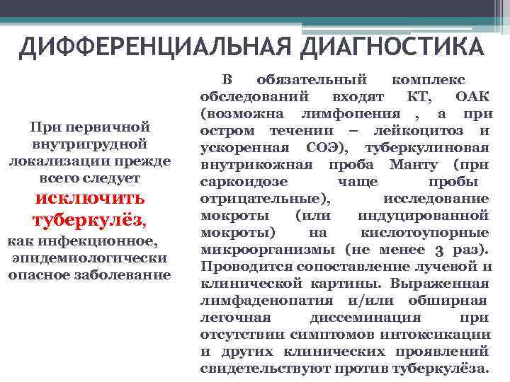  ДИФФЕРЕНЦИАЛЬНАЯ ДИАГНОСТИКА      В обязательный комплекс   