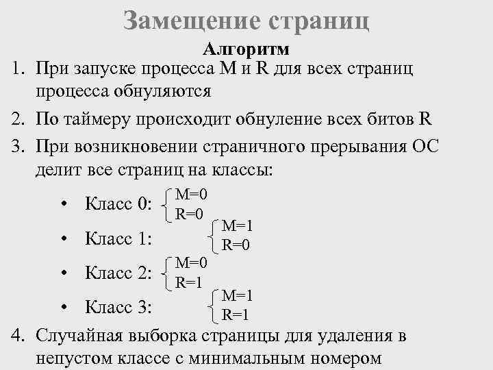  Замещение страниц    Алгоритм 1. При запуске процесса M и