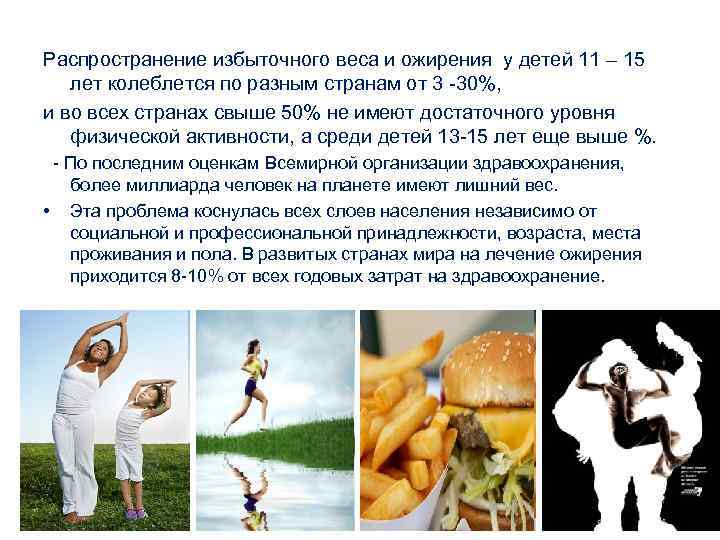 Распространение избыточного веса и ожирения у детей 11 – 15 лет колеблется по разным