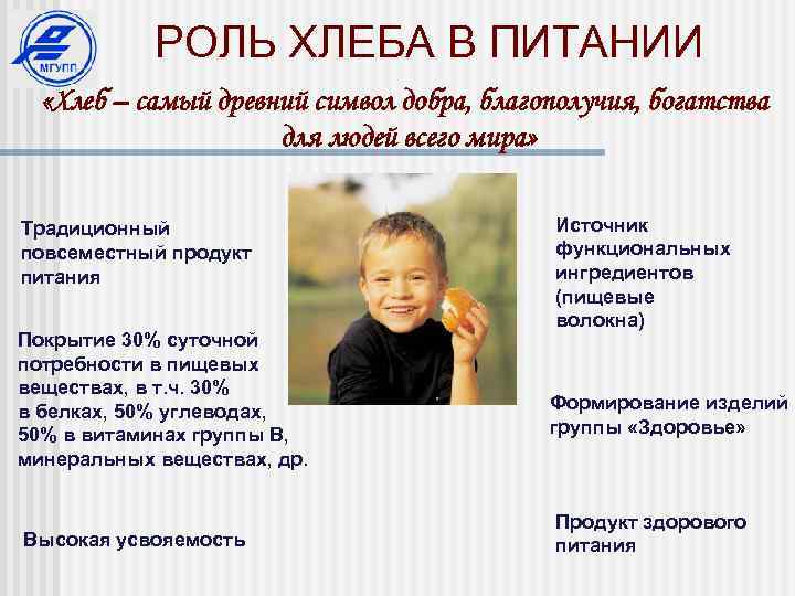 РОЛЬ ХЛЕБА В ПИТАНИИ «Хлеб – самый древний символ добра, благополучия, богатства для людей