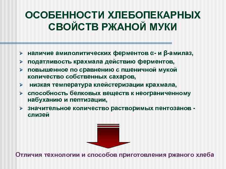 ОСОБЕННОСТИ ХЛЕБОПЕКАРНЫХ СВОЙСТВ РЖАНОЙ МУКИ Ø Ø Ø наличие амилолитических ферментов α- и β-амилаз,