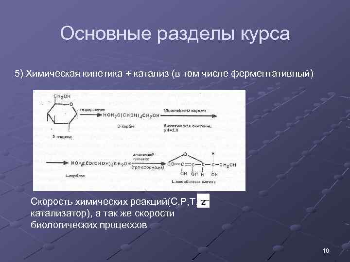 Основные разделы курса 5) Химическая кинетика + катализ (в том числе ферментативный) Скорость химических