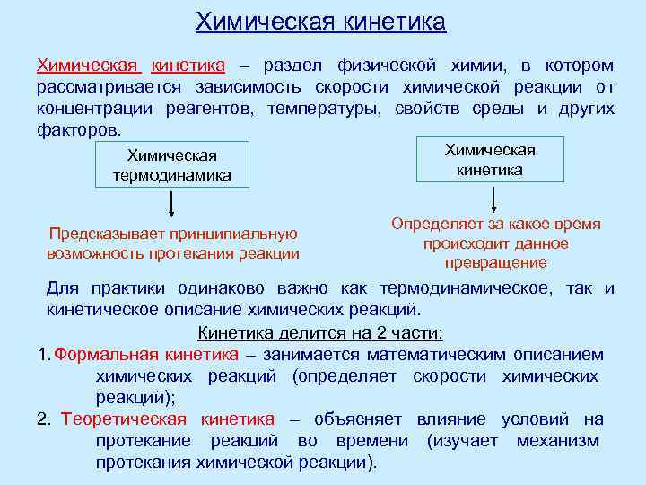   Химическая кинетика – раздел физической химии, в котором рассматривается зависимость скорости