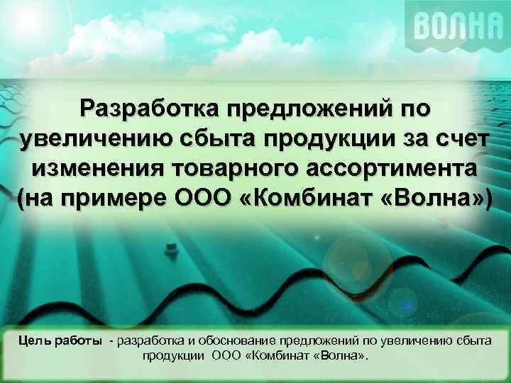 Разработка предложений по увеличению сбыта продукции за счет изменения товарного ассортимента (на примере ООО