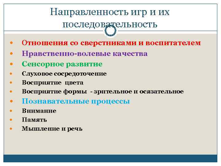   Направленность игр и их   последовательность Отношения со сверстниками и воспитателем