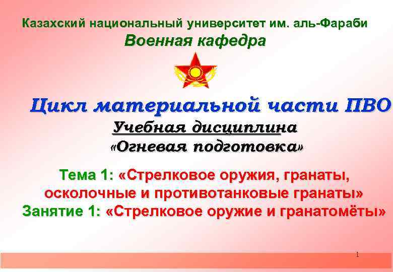 Казахский национальный университет им. аль-Фараби    Военная кафедра Цикл материальной части ПВО