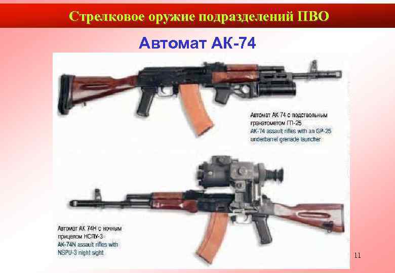 Стрелковое оружие подразделений ПВО   Автомат АК-74    11 