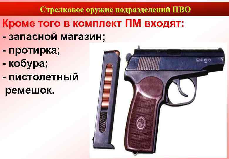  Стрелковое оружие подразделений ПВО Кроме того в комплект ПМ входят: - запасной магазин;