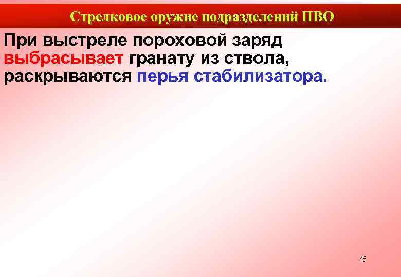  Стрелковое оружие подразделений ПВО При выстреле пороховой заряд выбрасывает гранату из ствола, раскрываются