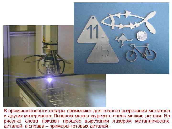 В промышленности лазеры применяют для точного разрезания металлов и других материалов. Лазером можно вырезать