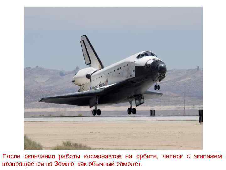 После окончания работы космонавтов на орбите, челнок с экипажем возвращается на Землю, как обычный