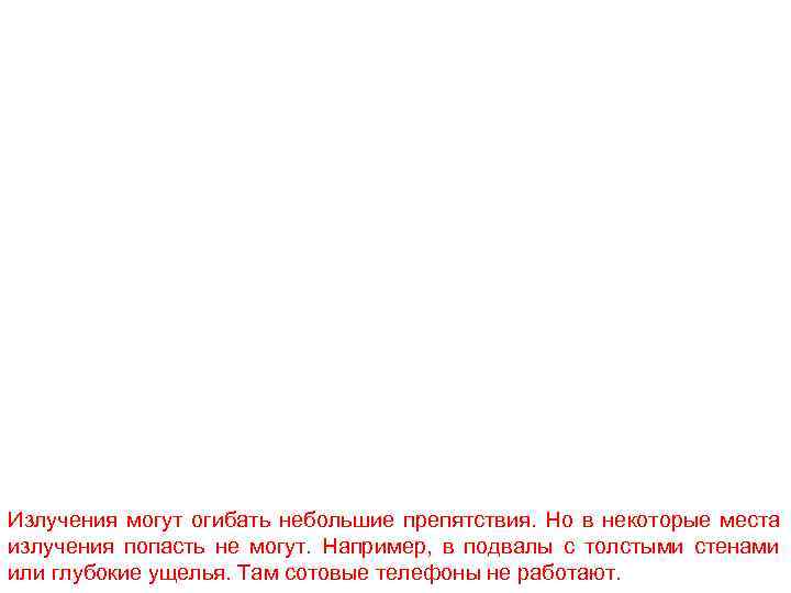 Излучения могут огибать небольшие препятствия. Но в некоторые места излучения попасть не могут. Например,