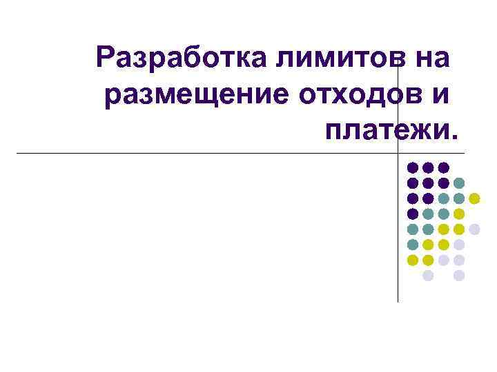 Разработка лимитов на размещение отходов и   платежи. 