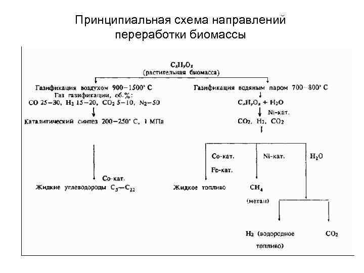 Принципиальная схема направлений  переработки биомассы 