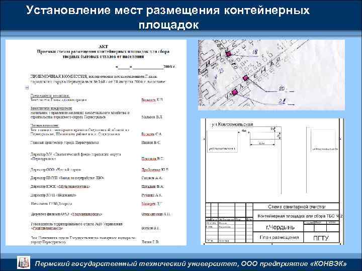 Установление мест размещения контейнерных площадок Пермский государственный технический университет, ООО предприятие «КОНВЭК» 