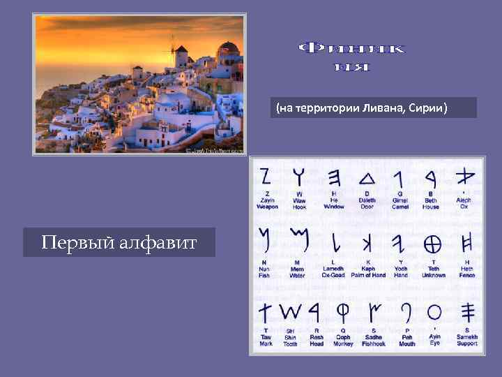    (на территории Ливана, Сирии) Первый алфавит 