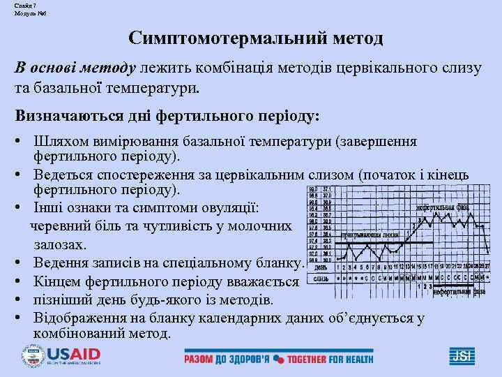 Слайд 7 Модуль № 6    Симптомотермальний метод В основі методу лежить
