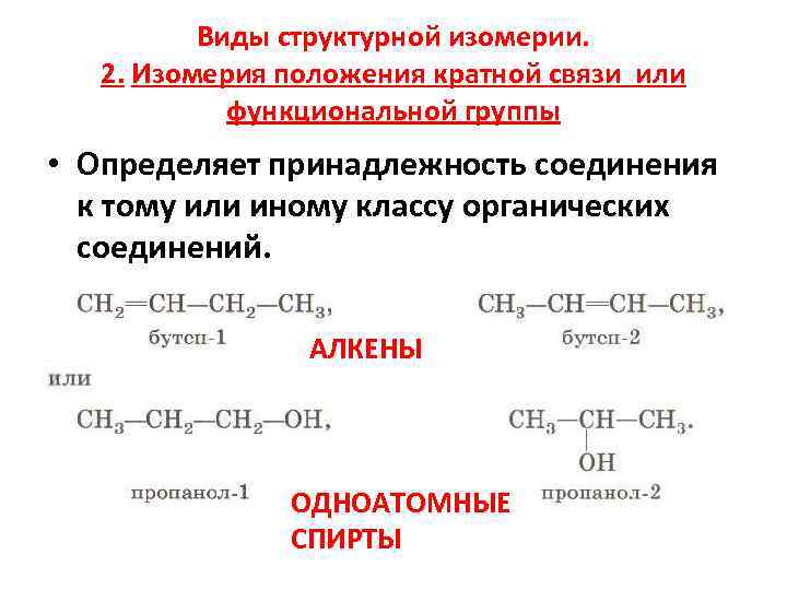    Виды структурной изомерии. 2. Изомерия положения кратной связи или  