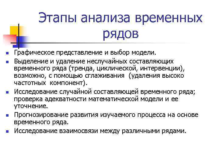 Этапы анализа временных рядов n Графическое представление Этапы анализа временных рядов n Графическое представление