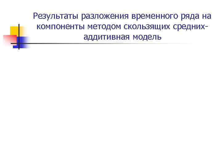 Результаты разложения временного ряда на компоненты методом скользящих средних- аддитивная модель Результаты разложения временного ряда на компоненты методом скользящих средних- аддитивная модель