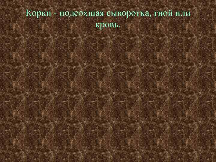 Корки - подсохшая сыворотка, гной или    кровь. 