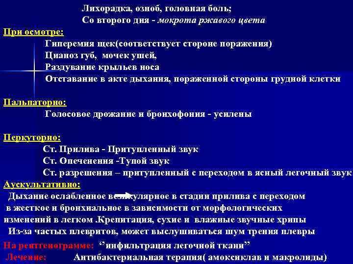     Лихорадка, озноб, головная боль;   Со второго дня -