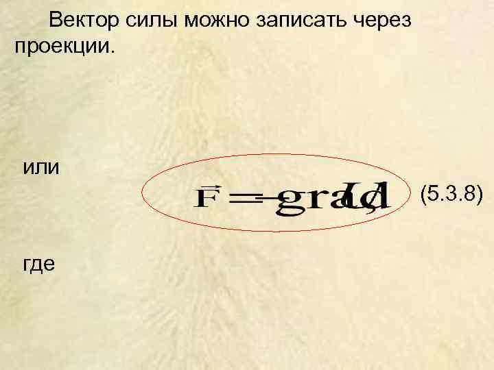   Вектор силы можно записать через проекции. или    (5. 3.