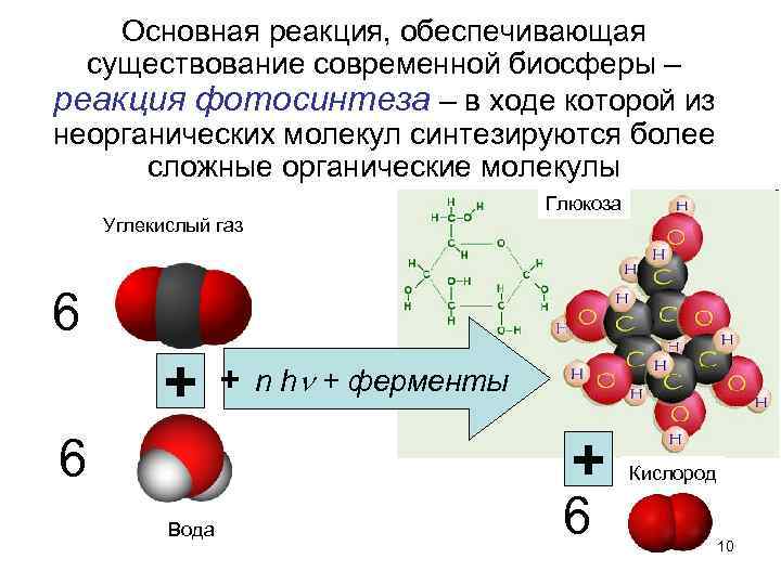 Основная реакция, обеспечивающая существование современной биосферы – реакция фотосинтеза – в ходе которой из