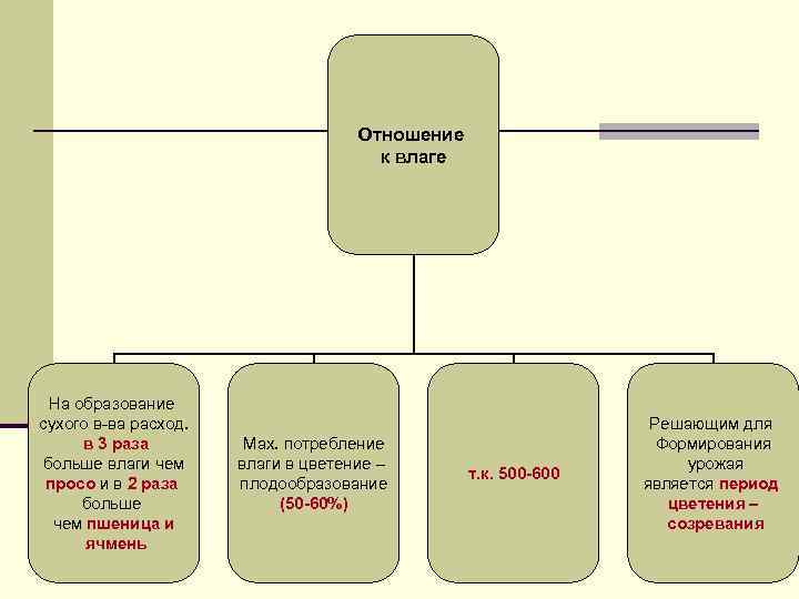 Отношение к влаге На образование сухого в-ва расход. в 3 раза больше влаги чем