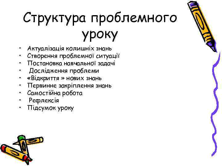 Структура проблемного уроку • • • Актуалізація колишніх знань Створення проблемної ситуації Постановка навчальної
