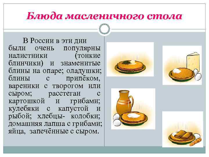  Блюда масленичного стола В России в эти дни были очень популярны налистники 