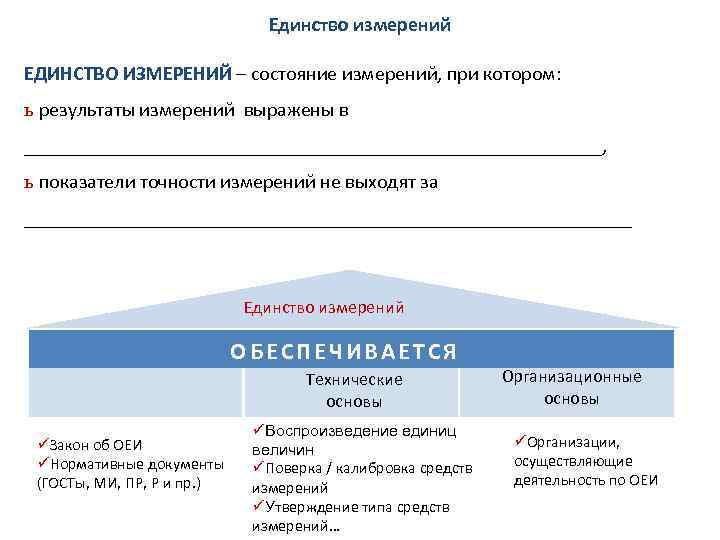 Единство измерений ЕДИНСТВО ИЗМЕРЕНИЙ – состояние измерений, при котором: ь результаты измерений выражены в