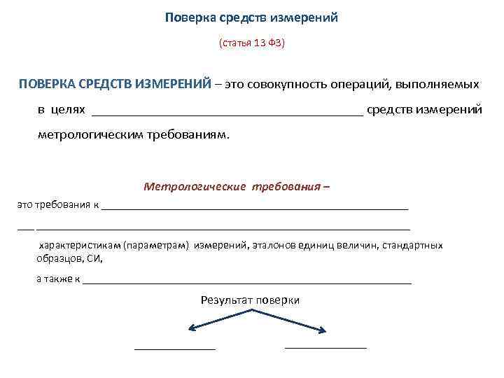 Поверка средств измерений (статья 13 ФЗ) ПОВЕРКА СРЕДСТВ ИЗМЕРЕНИЙ – это совокупность операций, выполняемых