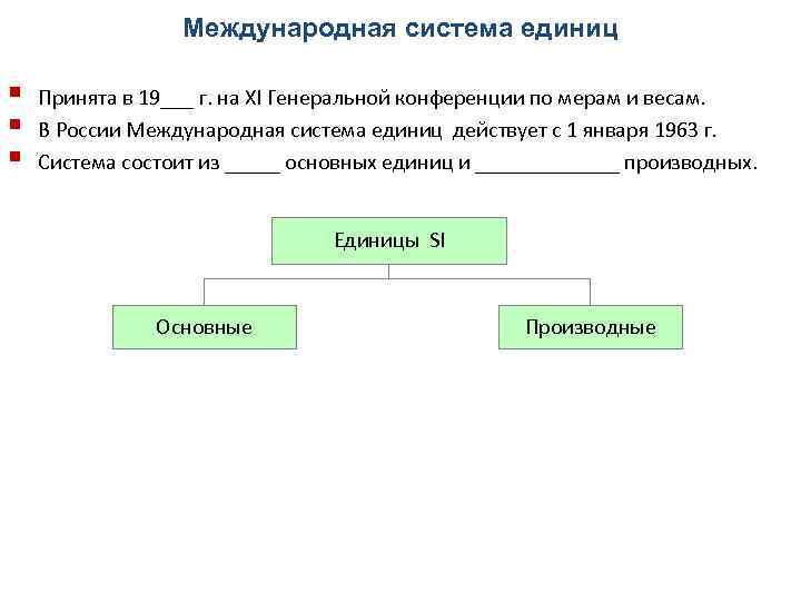 Международная система единиц § § § Принята в 19___ г. на XI Генеральной конференции