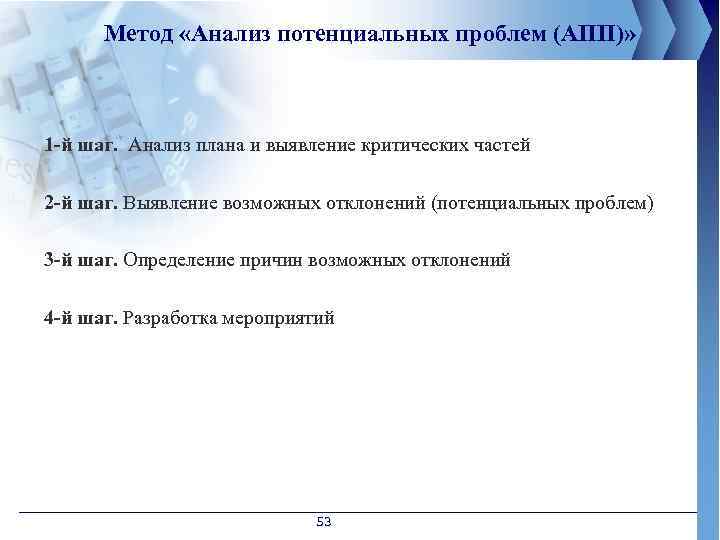 Метод «Анализ потенциальных проблем (АПП)» 1 -й шаг. Анализ плана и выявление критических частей