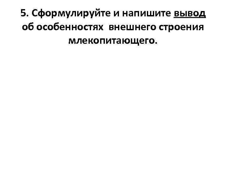 5. Сформулируйте и напишите вывод об особенностях внешнего строения  млекопитающего. 