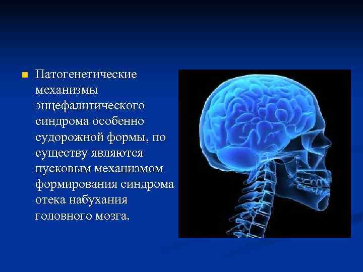 n  Патогенетические механизмы энцефалитического синдрома особенно судорожной формы, по существу являются пусковым механизмом