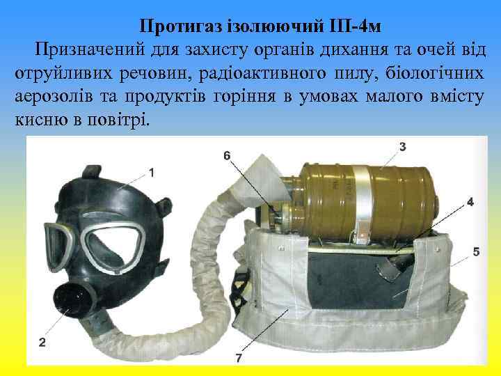 Протигаз ізолюючий ІП-4 м Призначений для захисту органів дихання Протигаз ізолюючий ІП-4 м Призначений для захисту органів дихання